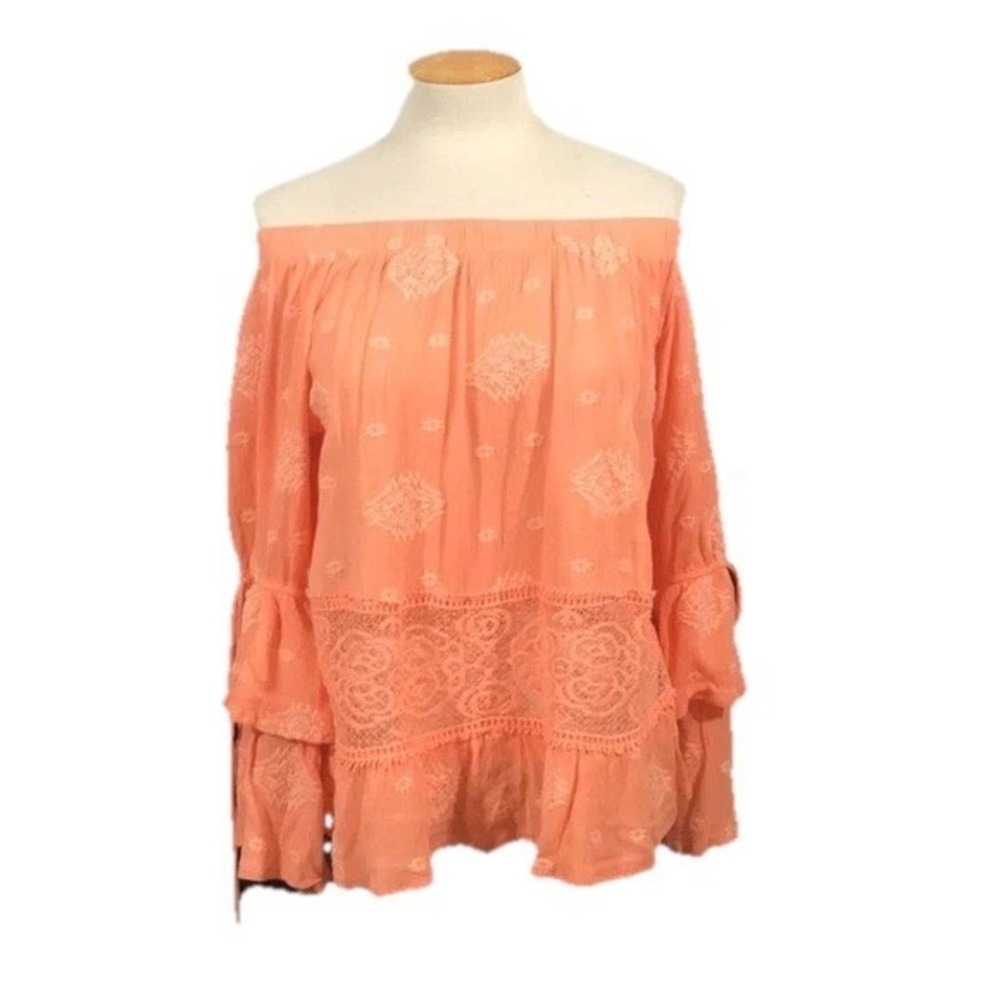 Cirana‎ Peach Boho Off Shoulder Tiered  Blouse